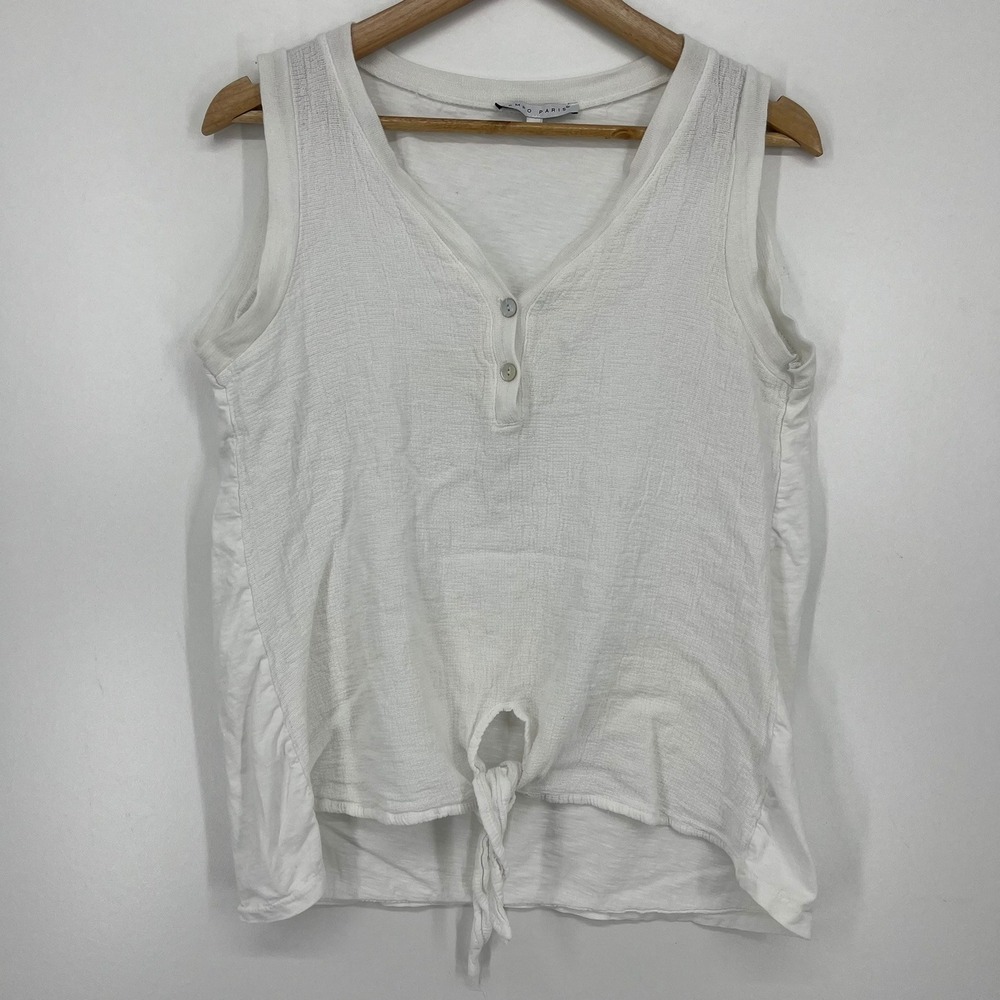 Tempo Paris Womens White 100% Linen Tie Front Sleeveless Henley Top Size‎ M